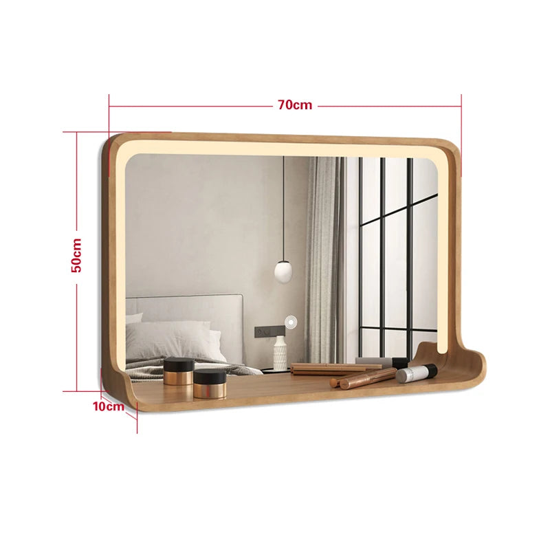 Solid wood mirror with LED lighting and wall mounting - vue 15 sur 29