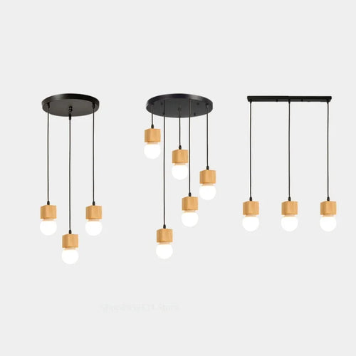 Vintage oak wood pendant light modern design - vue 5 sur 15