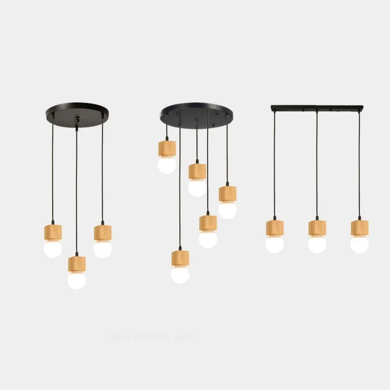 Vintage oak wood pendant light modern design - vue 4 sur 15