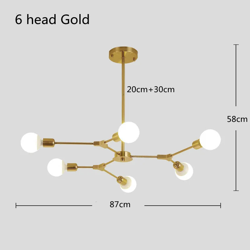 Modern Sputnik satellite chandelier with 3, 6 or 9 arms
