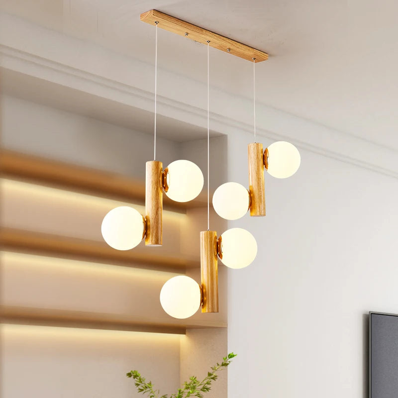 Wood and glass pendant light for modern and creative restaurant