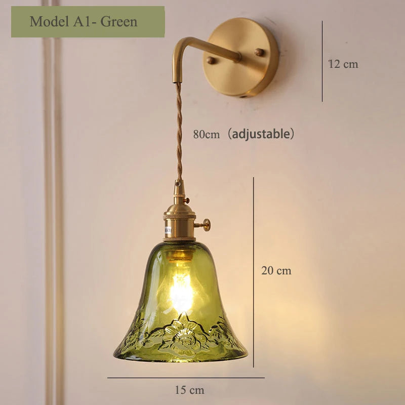 Vintage glass wall light with brass socket
