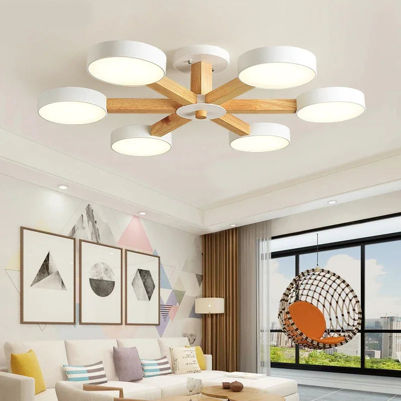 Modern wooden LED ceiling light for home interior decor