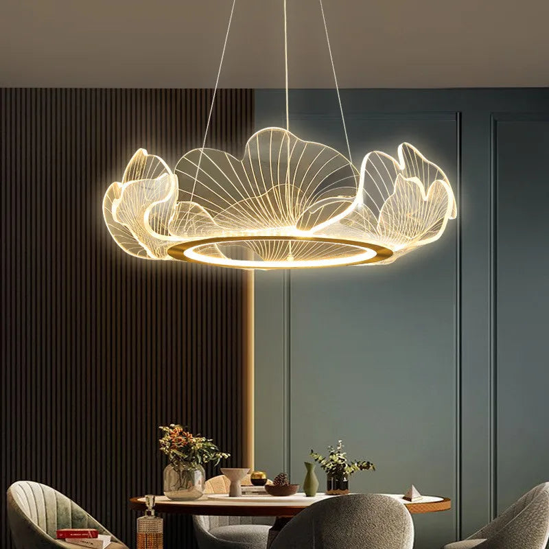 Luxury adjustable postmodern LED chandelier with minimalist lotus leaf design