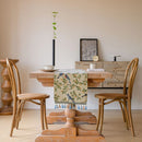 Country-style jacquard table runner with animal motifs and tassels