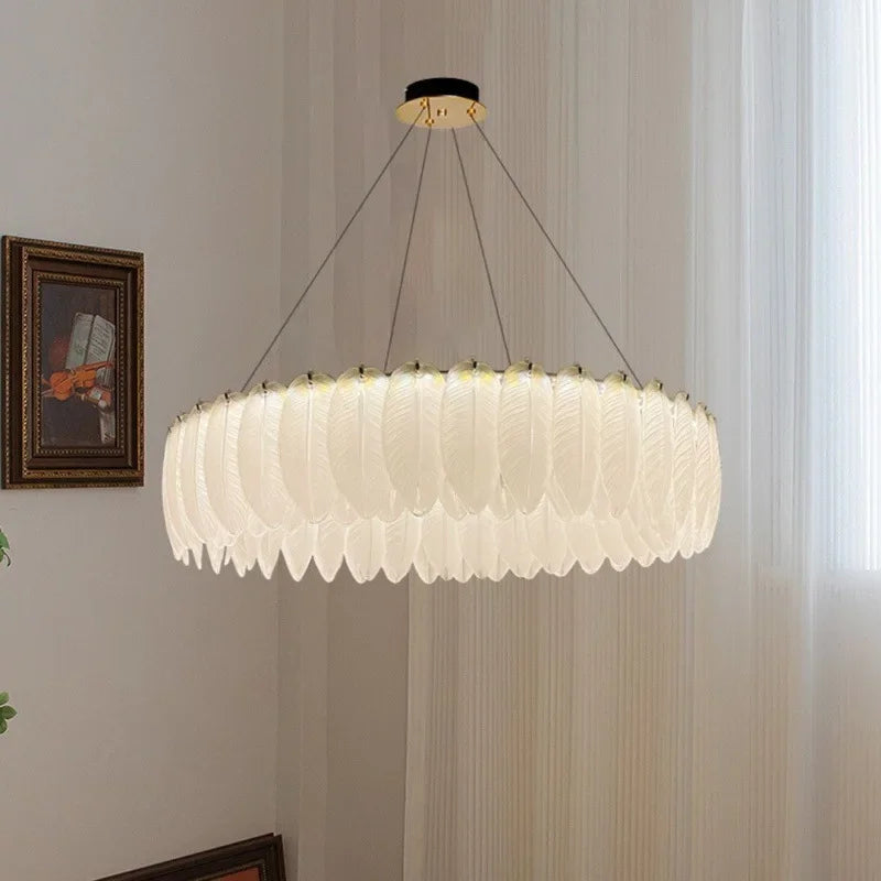 Nordic LED crystal glass and feather indoor decorative chandelier