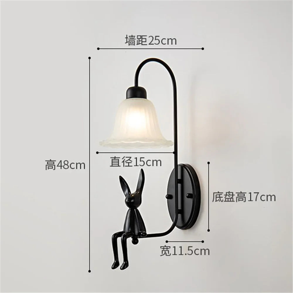 Retro black glass wall lamp with pull cord switch