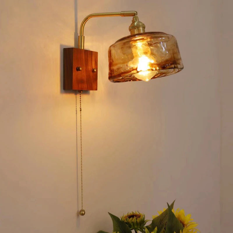 Vintage Japanese wooden wall light minimalist design with switch