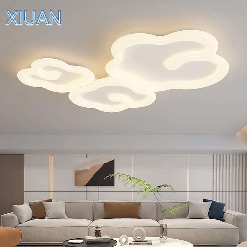 Scandinavian white cloud chandelier with optional LED remote