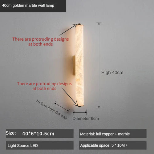 applique murale led en cuivre et marbre moderne luxe éclairage intérieur - vue 14 sur 14
