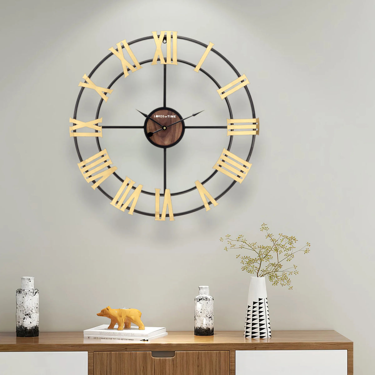 modern retro black iron wall clock 3D style roman numerals