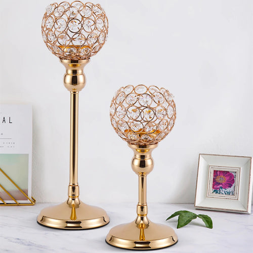 Metal candle holders with crystal detail for festive decorations - vue 6 sur 12