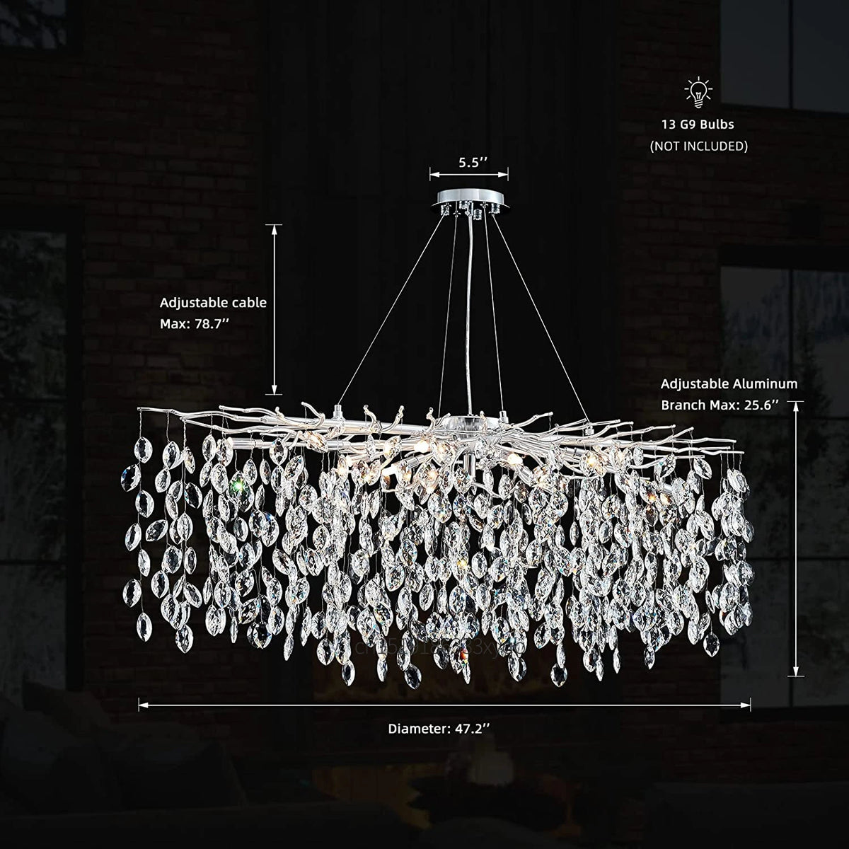 Luxury crystal chandelier with LED branches for modern interiors - vue 9 sur 14