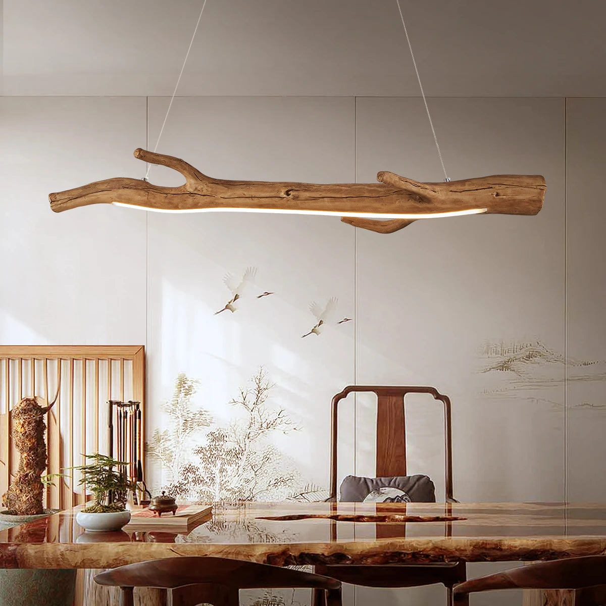 Vintage tree branch resin LED pendant light for indoor decor