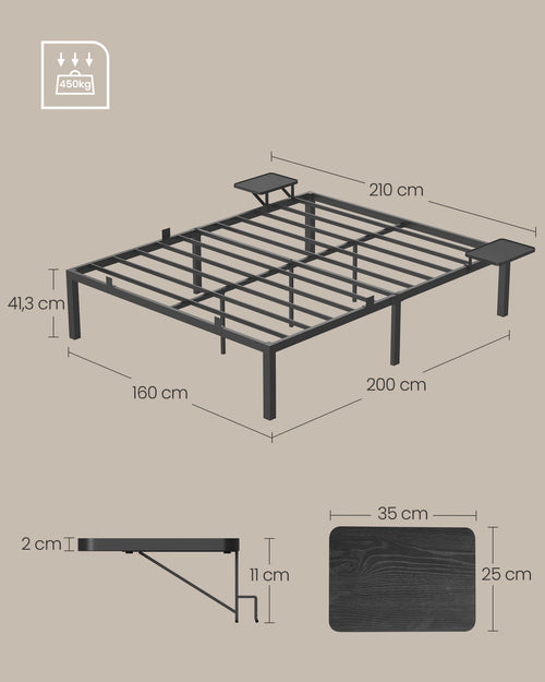 VASAGLE Single Bed Frame, Metal Bed Frame, with Bedside Shelves, Guest Bed Frame, for 90 x 190 cm Mattresses, Easy Assembly - vue 6 sur 7