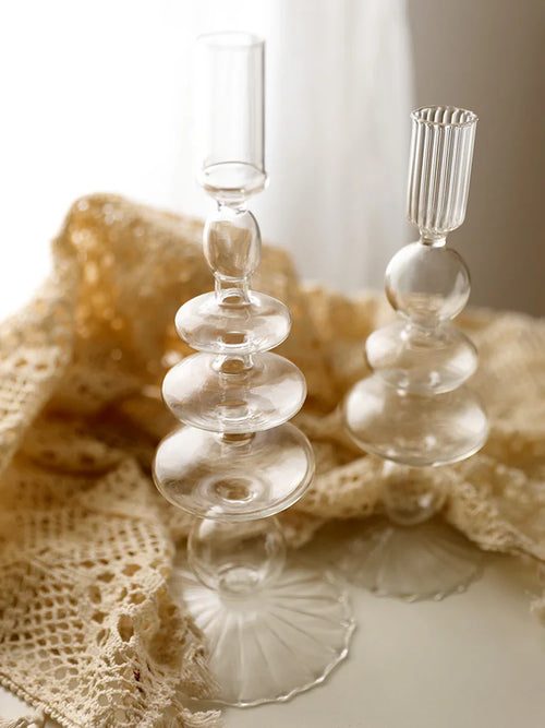 Vintage glass candle holder for weddings and romantic dinners - vue 7 sur 27