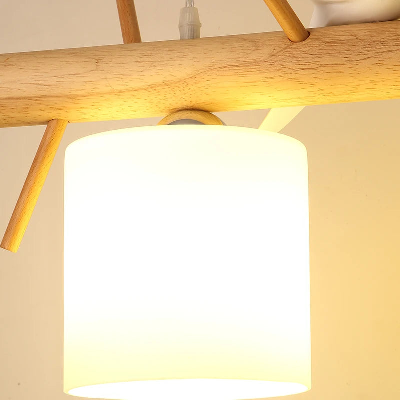 Nordic solid wood chandelier with birds - vue 5 sur 9