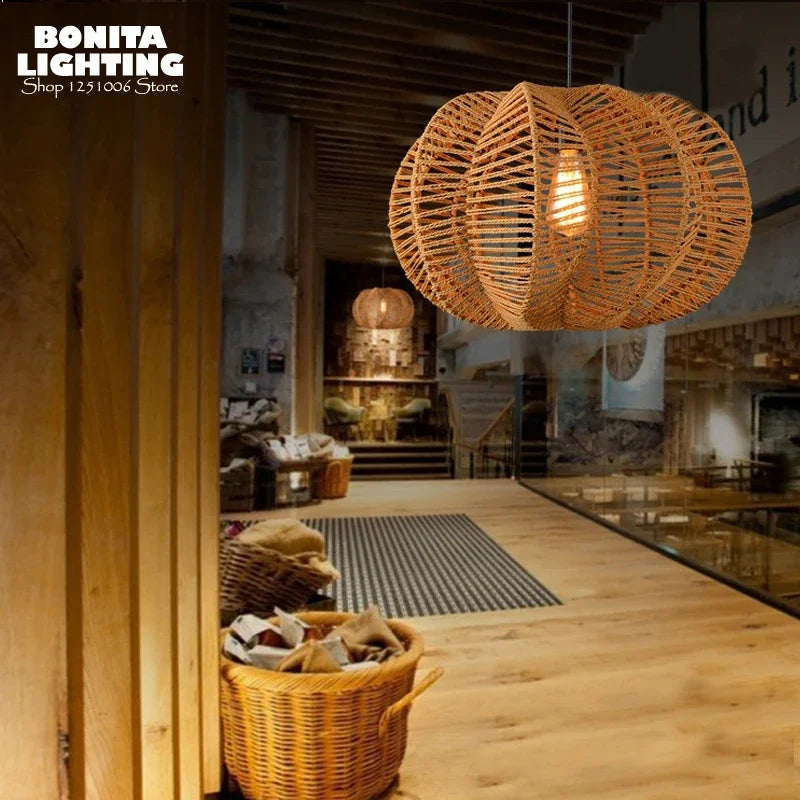 American design retro hemp rope pendant light for restaurants