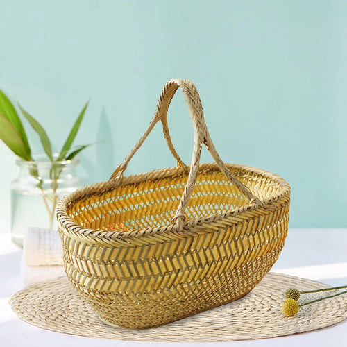 wicker shopping basket with bamboo handle for the garden - vue 2 sur 6