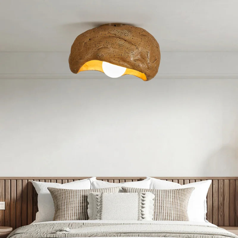 Silent resin LED ceiling light in Japanese wabi-sabi style for decoration