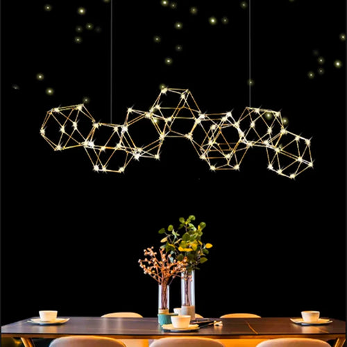 Polygonal firefly chandelier Nordic design in stainless steel - vue 2 sur 22