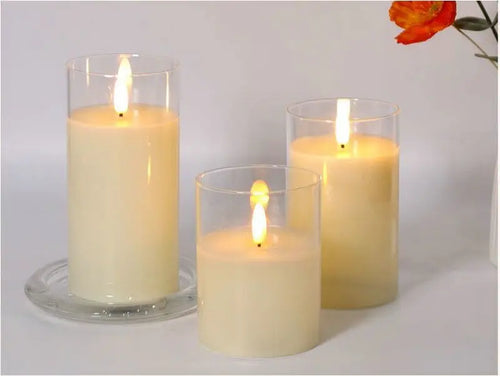 decorative rechargeable LED pillar candle with remote control in 3D tube - vue 6 sur 12