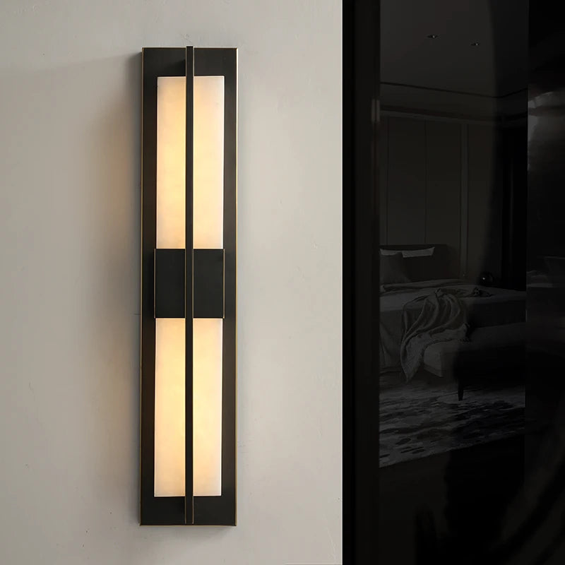 Copper LED wall light with Spanish marble strip
