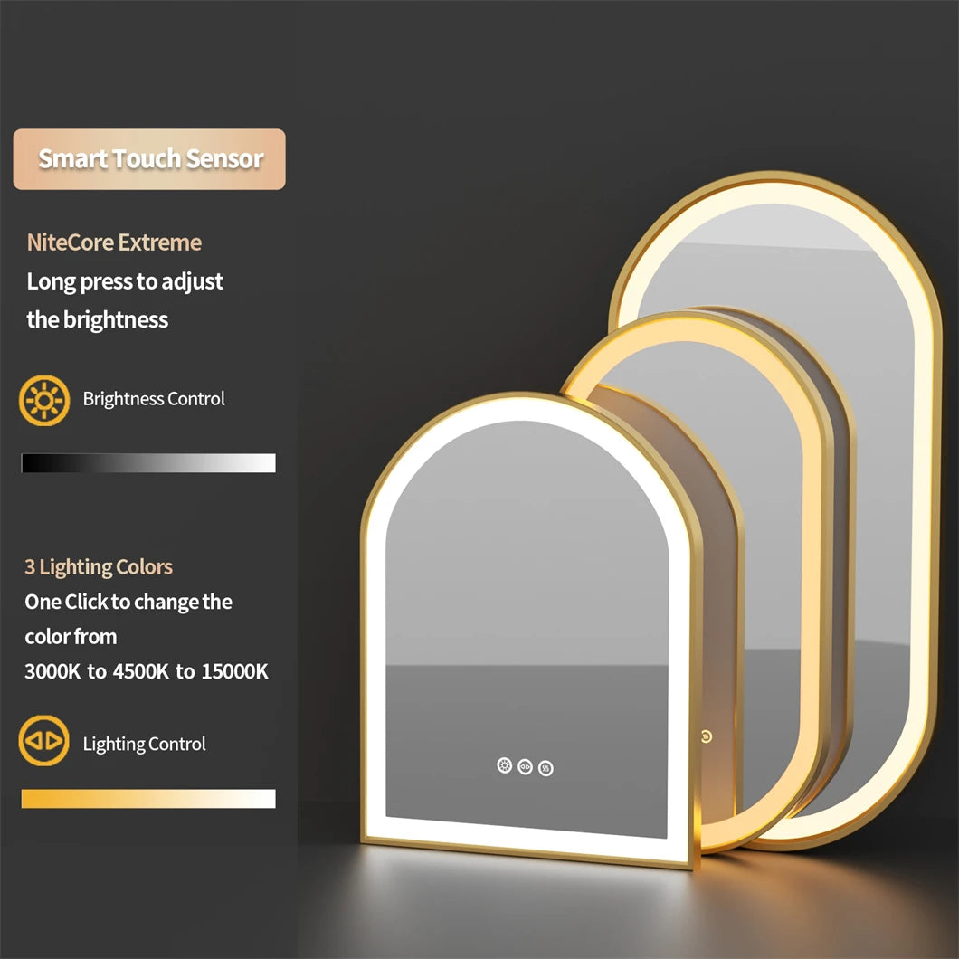 Gold anti-fog LED wall mirror with variable lighting and aluminium frame - vue 5 sur 6
