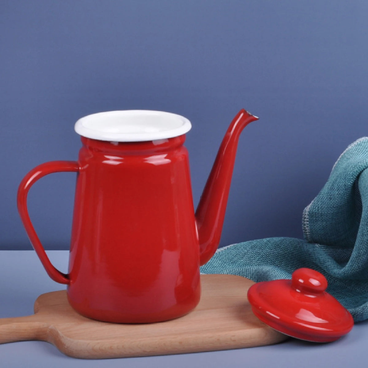 Cafetière émaillée vintage poignée 1 1l rétro cuisine - vue 4 sur 7