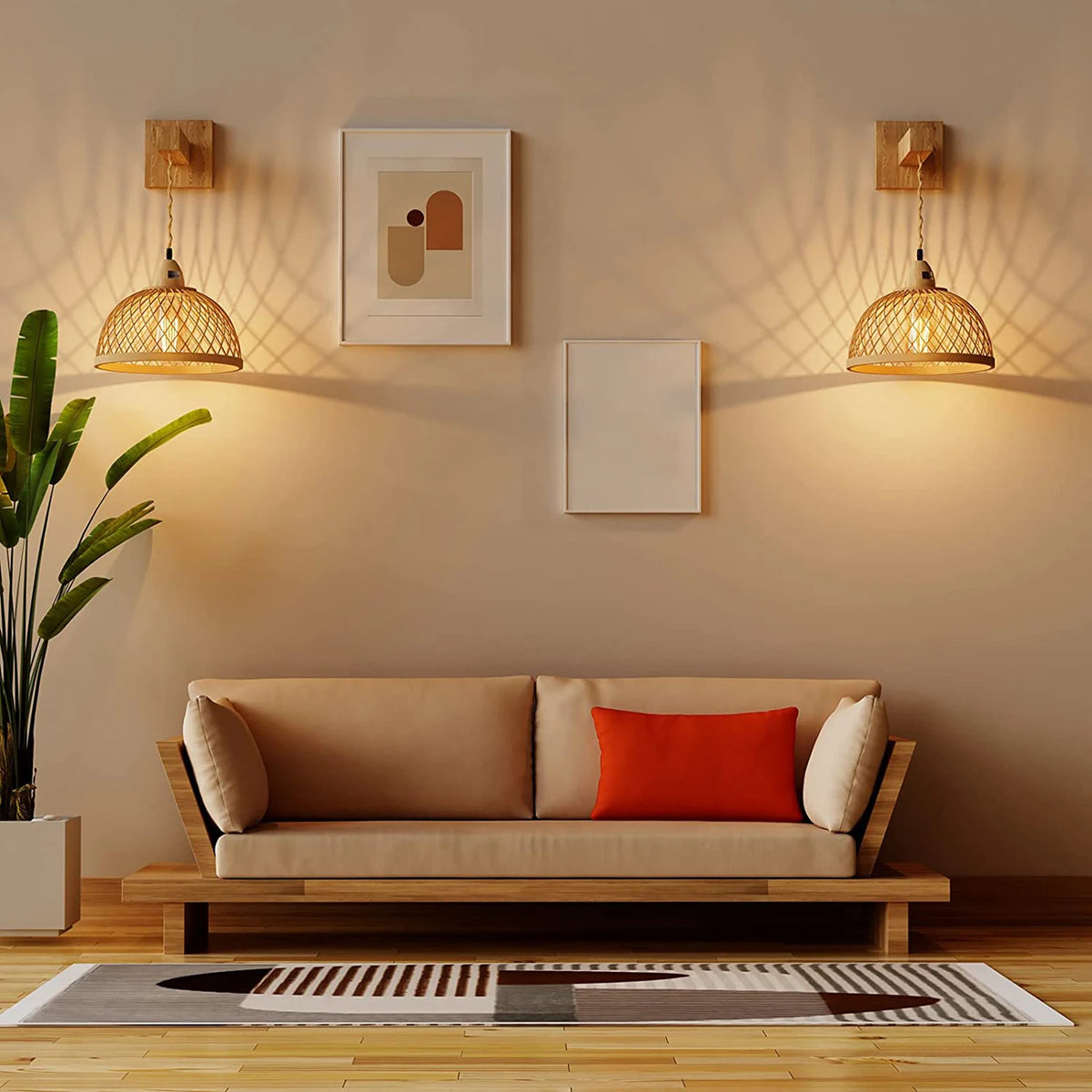 Rattan wall light boho bedside lamp for barn, living room, loft, bathroom, porch