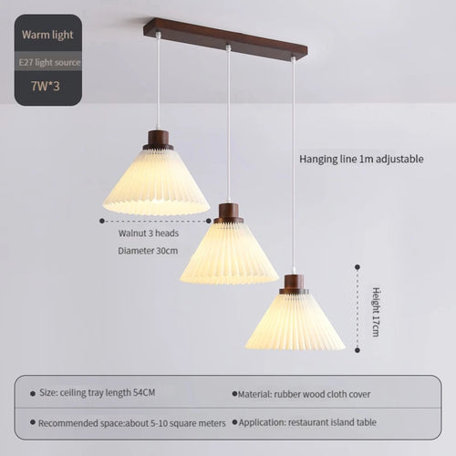 Modern Nordic pleated fabric chandelier with wooden base - vue 10 sur 14