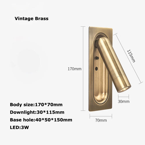 Rotating brass LED wall light with USB switch - vue 23 sur 23
