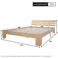 EU STOCK Wooden bed Double bed, headboard, slatted grid -200 x 140cm solid wood FSC Solid wood double bed