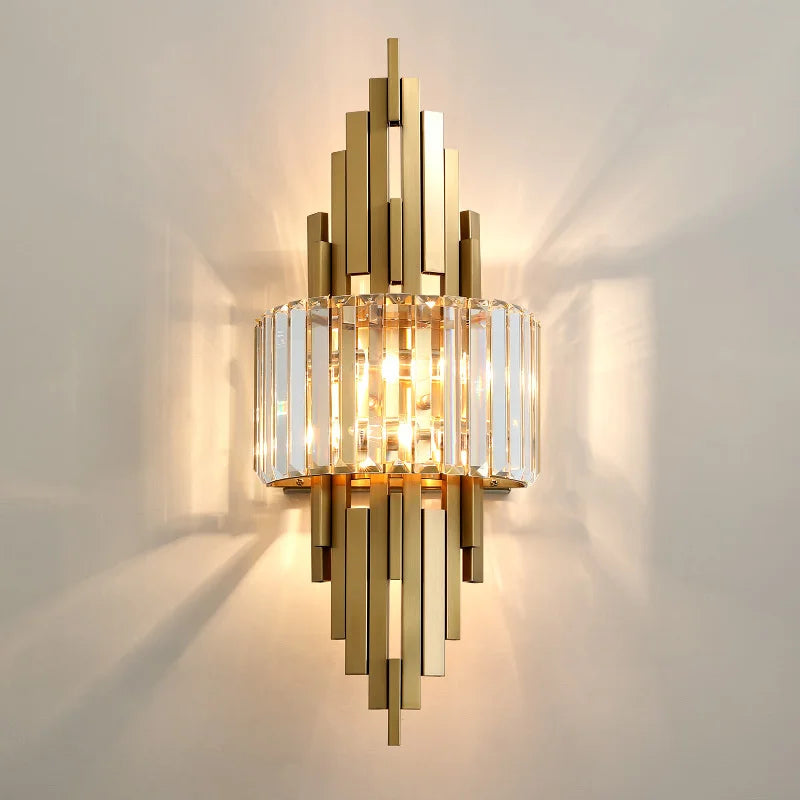 Modern luxury wall light with shimmering crystal shade