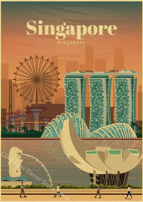 Retro world cities poster for wall decoration