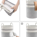 large woven laundry basket with cotton handles foldable