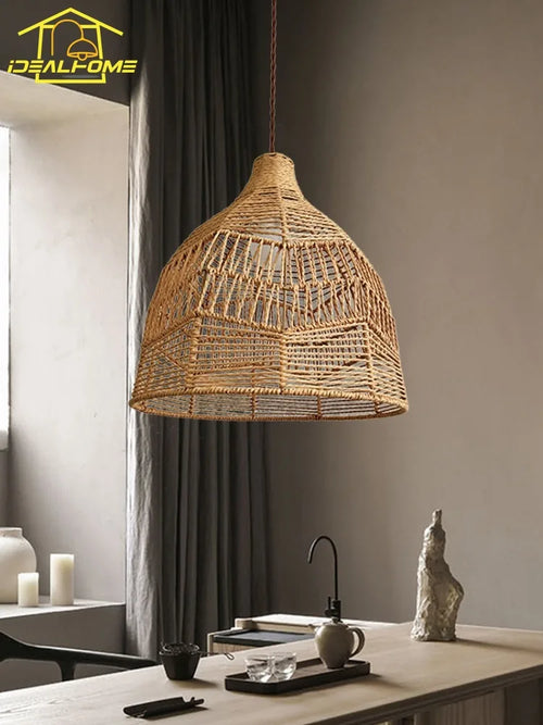 Wabi-sabi style hemp rope pendant light for elegant interiors - vue 3 sur 8