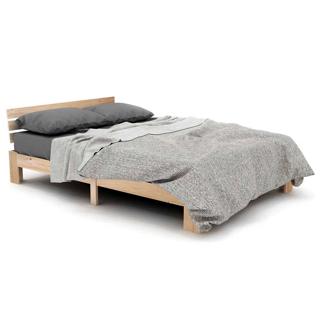EU STOCK Wooden bed Double bed, headboard, slatted grid -200 x 140cm solid wood FSC Solid wood double bed - vue 6 sur 8