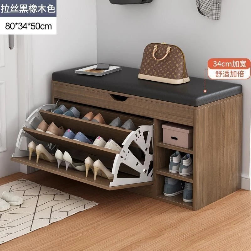 Home Shoe Cabinet with Bench, Anti-Dust Shoe Storage Bench, Multi-Layer Wooden Organizer with Cushion and Stable Structure - vue 13 sur 13