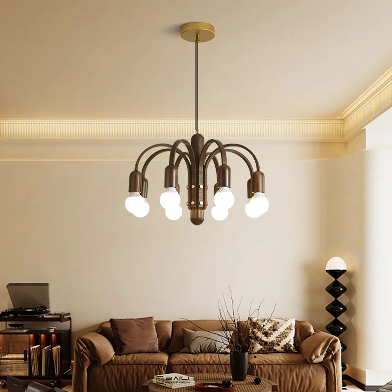Nordic vintage style LED chandelier with wood effect for modern interiors