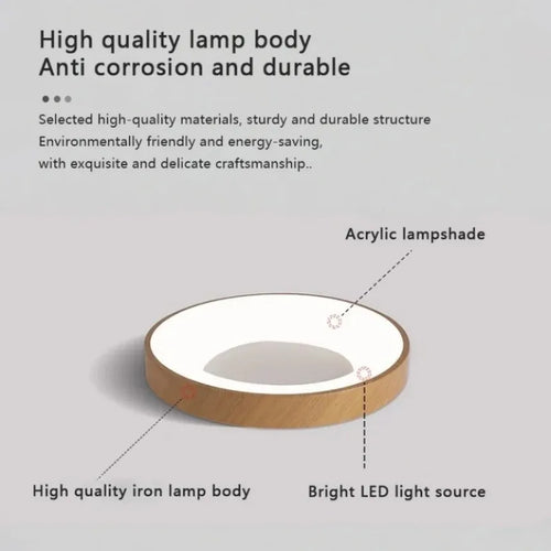 Modern circular ultra-thin wood grain LED ceiling light - vue 5 sur 8