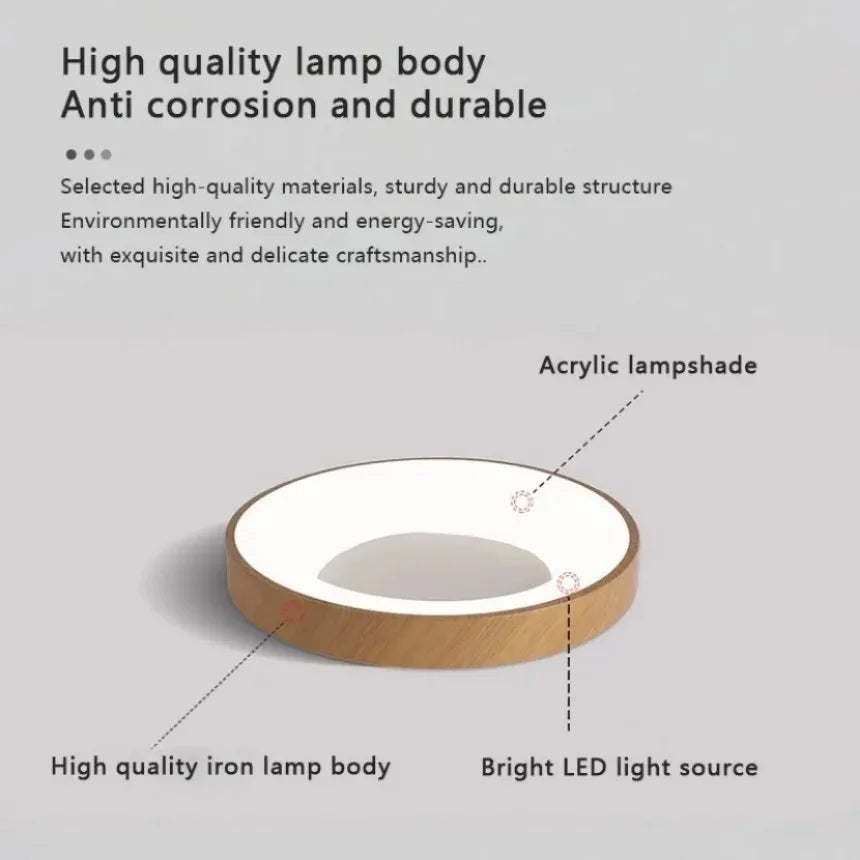 Modern circular ultra-thin wood grain LED ceiling light - vue 4 sur 8