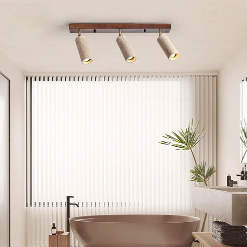 LED spotlight 3 heads surface mounted ceiling light stone wood for living room, cloakroom, clothing shop - vue 4 sur 7