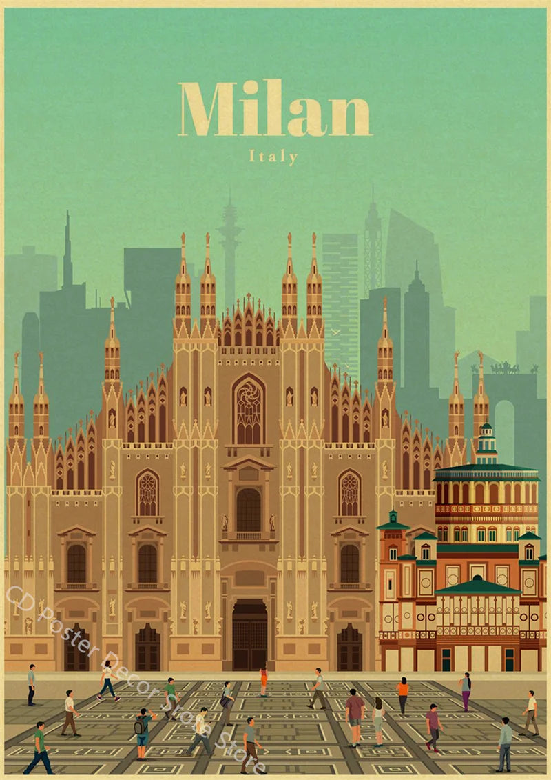 affiche rétro des villes du monde architecture vintage décoration murale