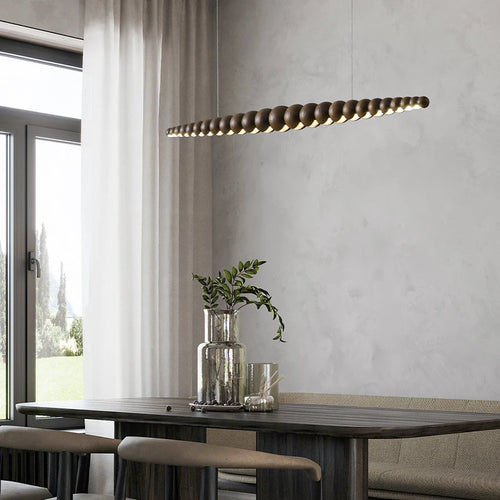Wooden pendant light modern LED linear lamp for kitchen island, dining room, living room and office - vue 3 sur 9