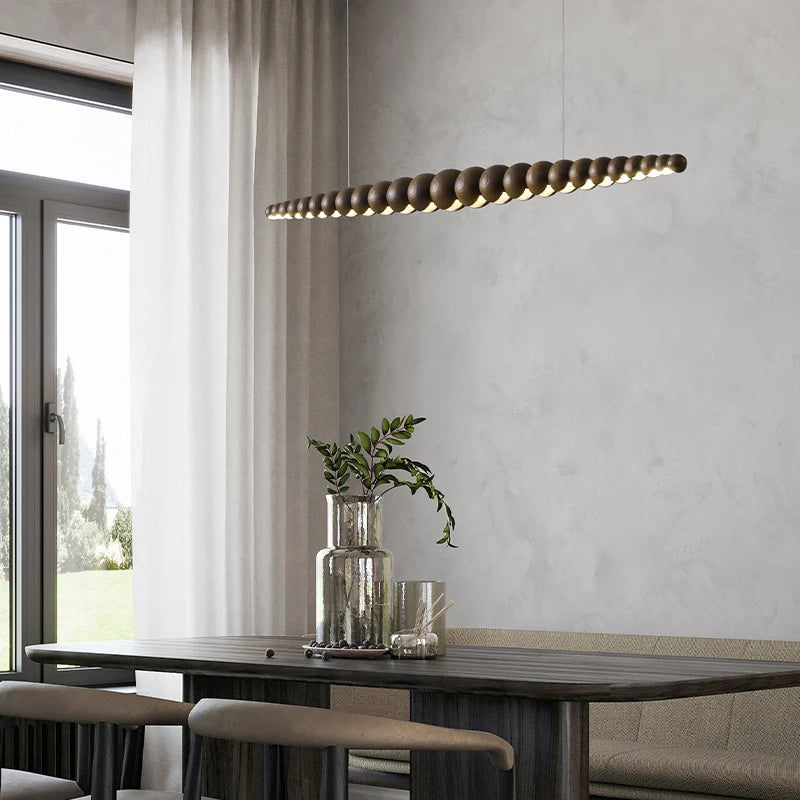 Wooden pendant light modern LED linear lamp for kitchen island, dining room, living room and office
