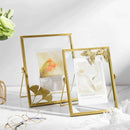 Floating glass photo frame with decorative pressed flowers