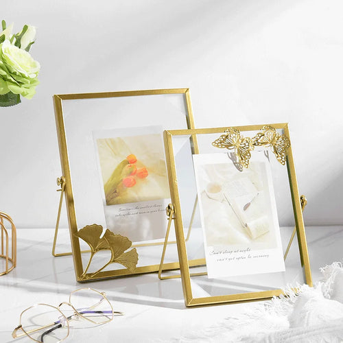 Floating glass photo frame with decorative pressed flowers - vue 5 sur 8