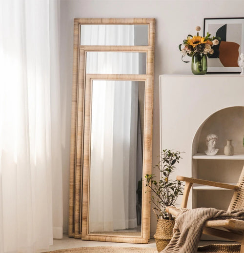 Full length mirror, floor mirror, girls' makeup, dressing, dressing, rattan net, Nordic fitting mirror, ins - vue 6 sur 12