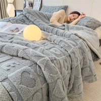 Thick fleece throw with soft heart pattern for sofa or bed